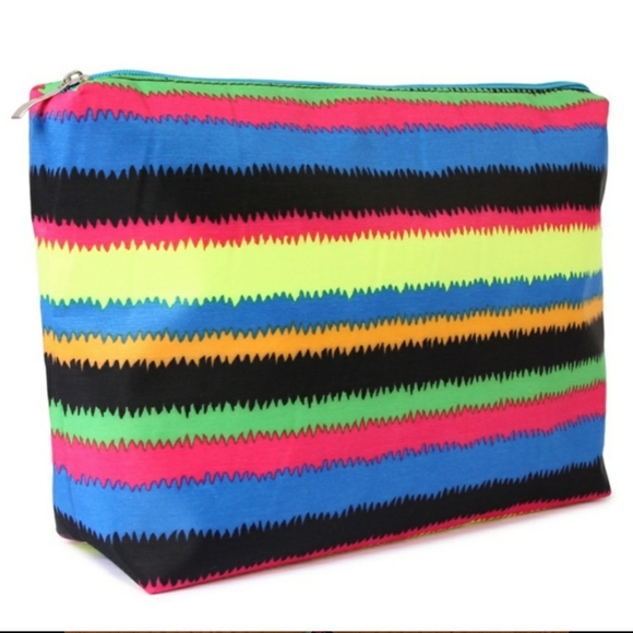 Two bag beach tote set blue/multi striped mesh - Picture 2 of 3